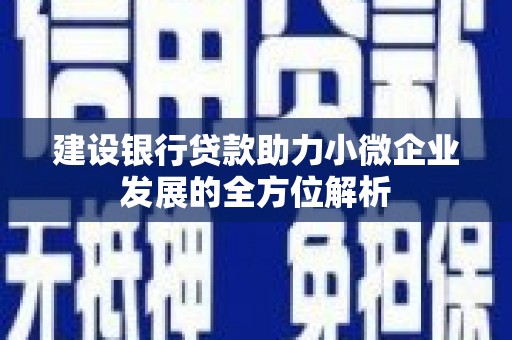 马村建设银行贷款助力小微企业发展的全方位解析